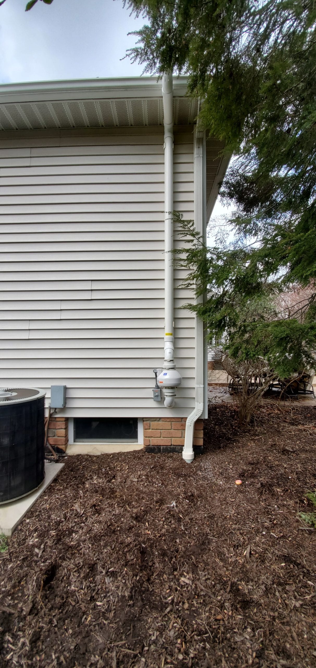 Exterior Radon Mitigation system fan and electrical shutoff