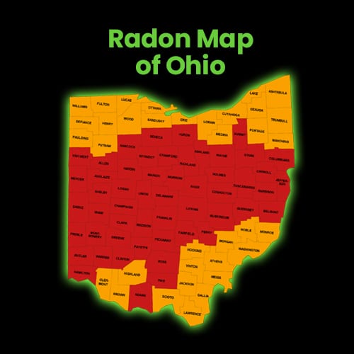 Radon map of Ohio by county